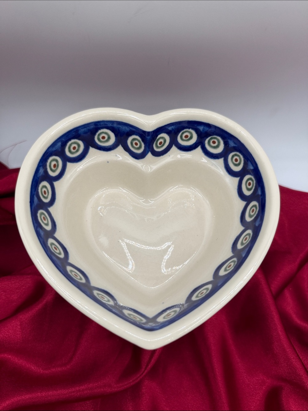 Boleslawiec Heart Shaped Polish Pottery Small Bowl.
